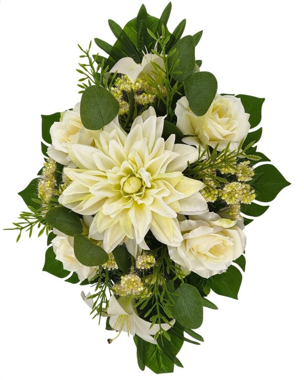 Kompozycja nagrobna z dalią, lilią i różą