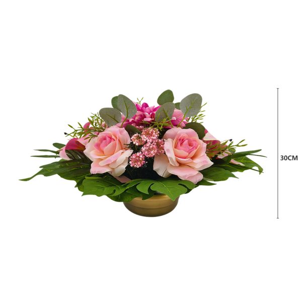 Kompozycja nagrobna z dalią, lilią i różą - różowa