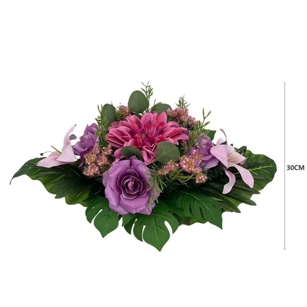 Kompozycja nagrobna z dalią, lilią i różą - purpurowa